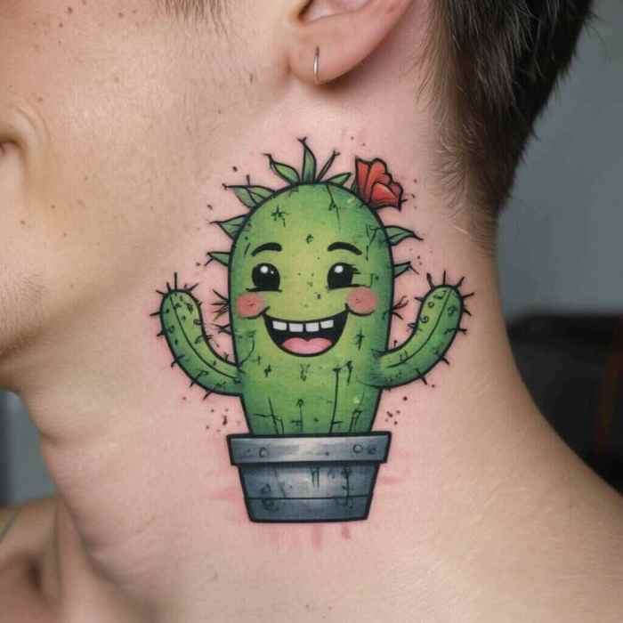 Cartoon Cactus with a Smiling Face tattoo