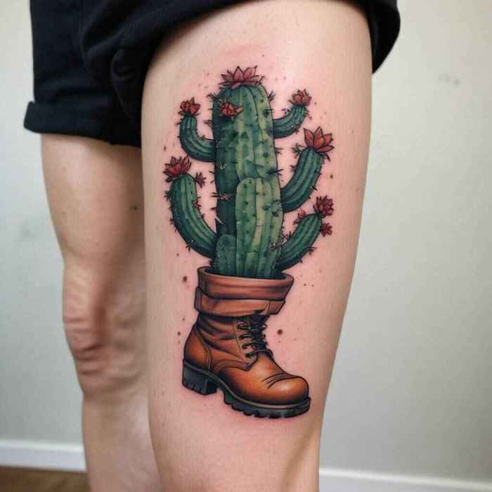 Dancing Cactus in Boots tattoo