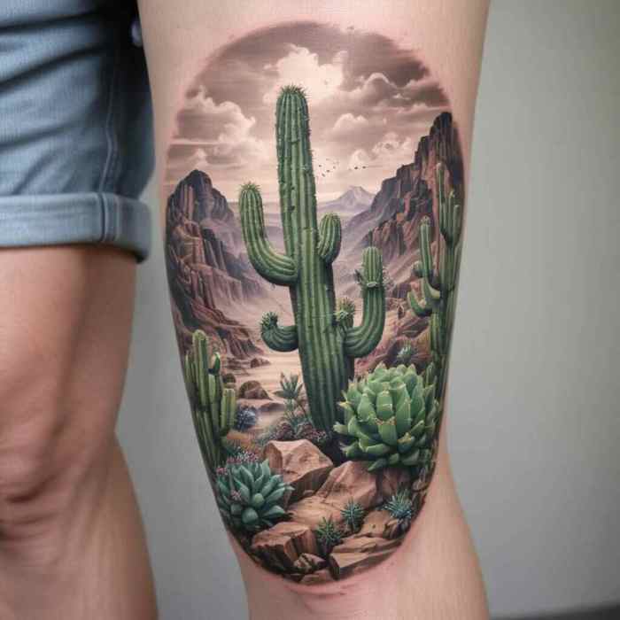 Hyper Realistic Cactus Landscape tattoo