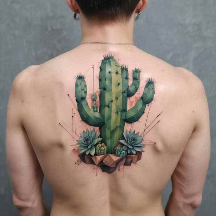 Low Poly Cactus Design tattoo