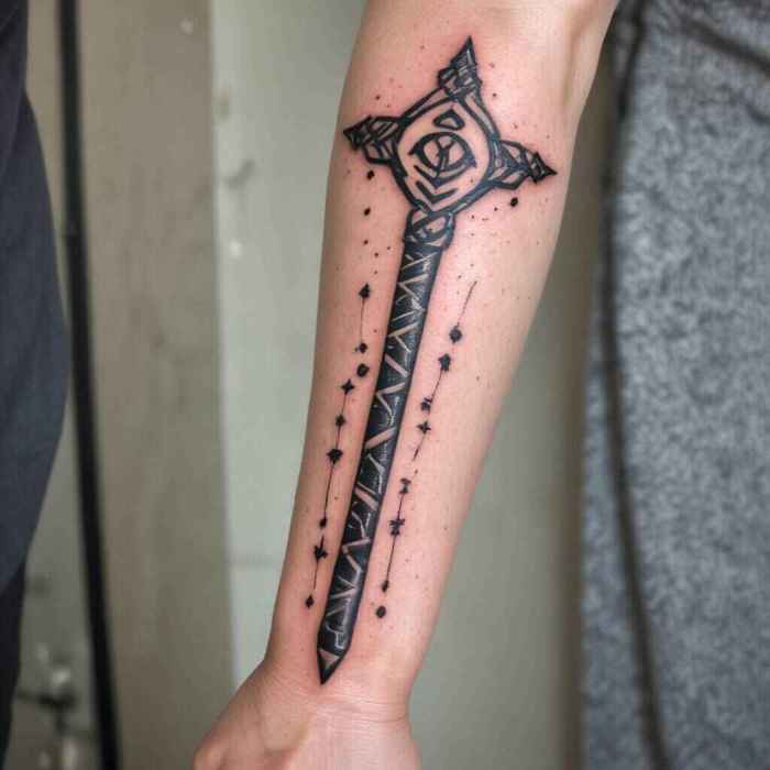 Magic Wand with Glowing Runes tattoo