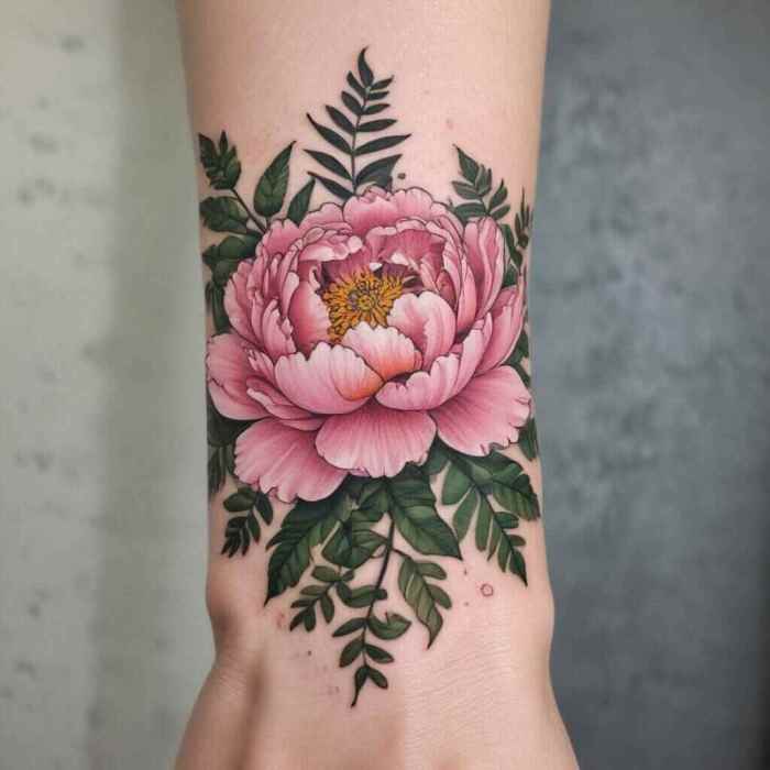 Peony Intertwined with Ivy and Ferns tattoo