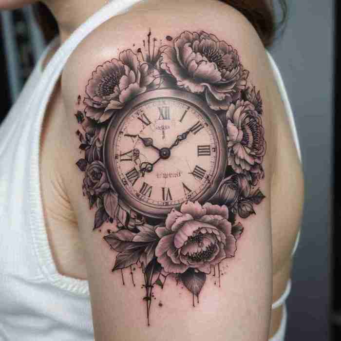Peony Mixed with Surreal Clock or Time Elements tattoo