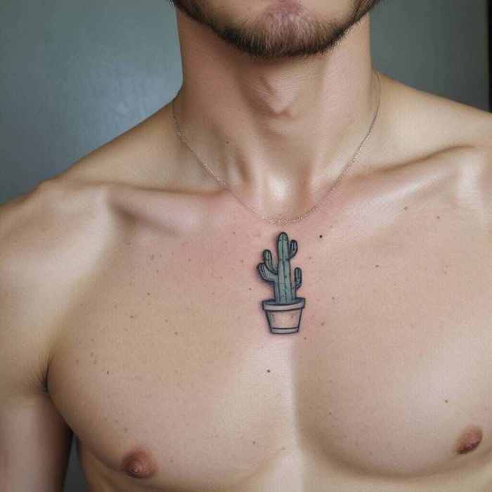 Simple Cactus on the Collarbone tattoo