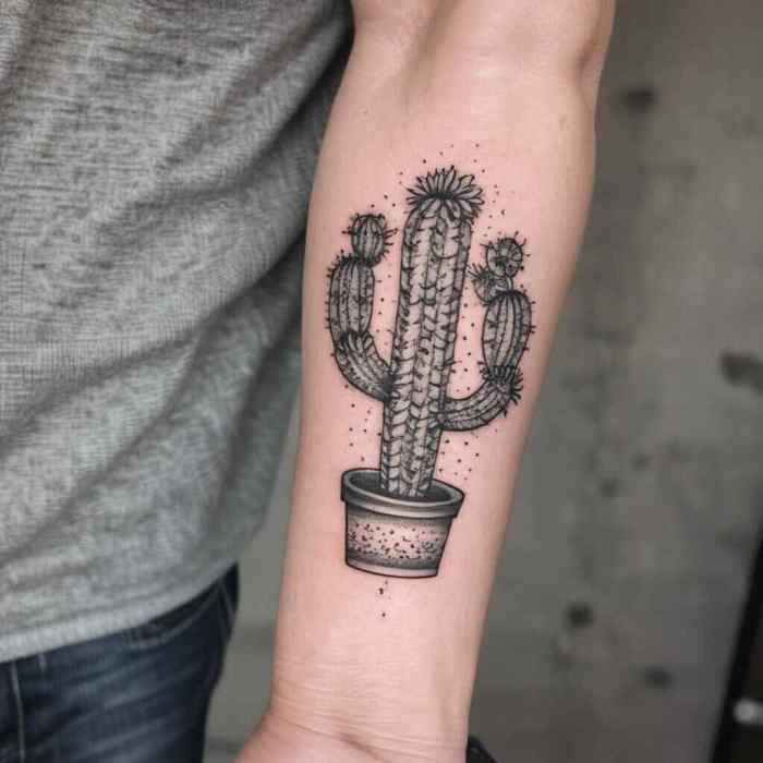 Single Needle Dotwork Cactus tattoo
