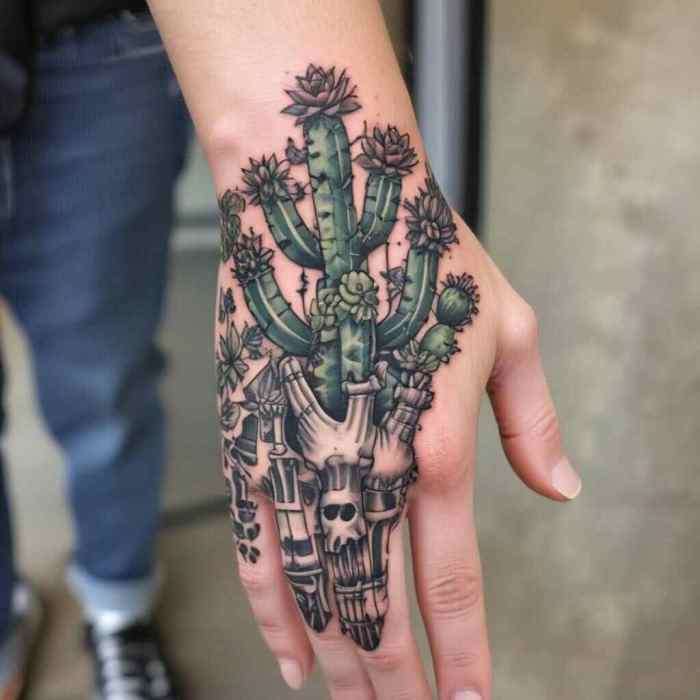 Skeleton Hand Holding a Cactus tattoo