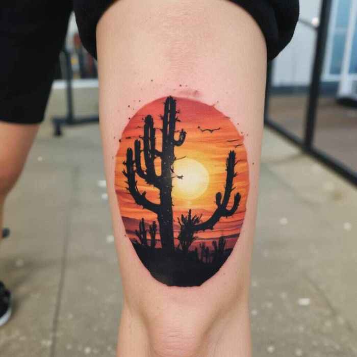 Sunset with a Silhouette of a Cactus tattoo