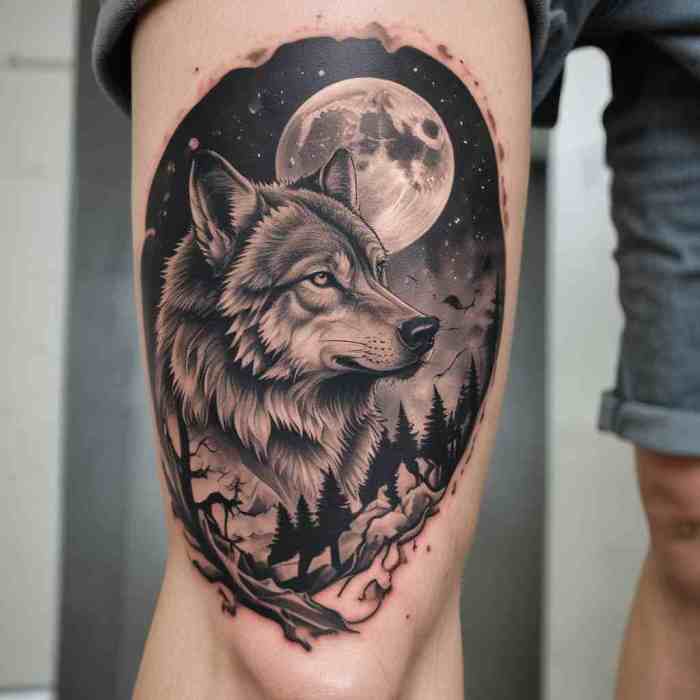 Wolf Howling at the Moon tattoo