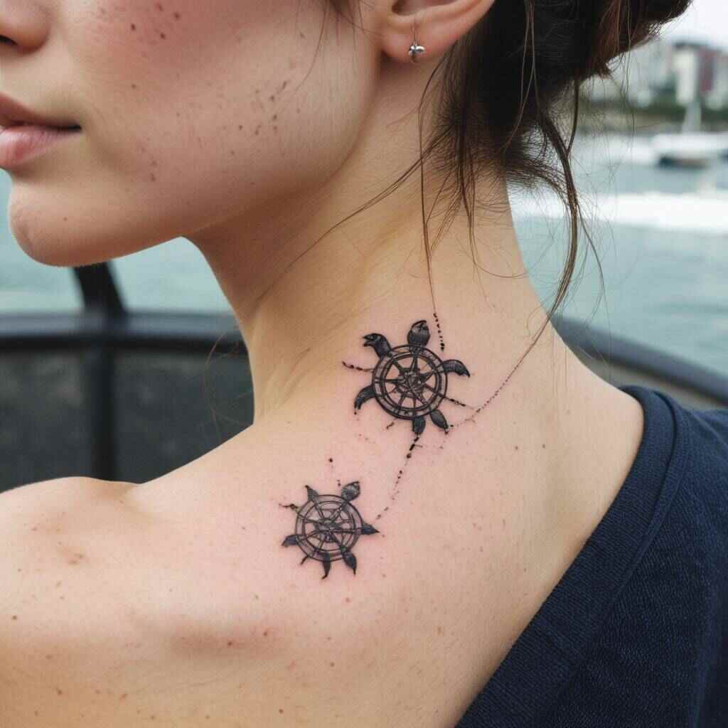 44 Meaningful Tiny Turtle Tattoos Filled with Symbolism for Every Individual 34 Compass Turtle