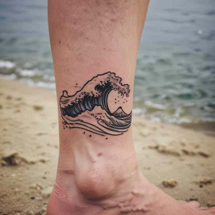 44 Clean and Cool Calf Tattoo Ideas for Men Who Love Minimalist Ink 14 Simple Wave Design