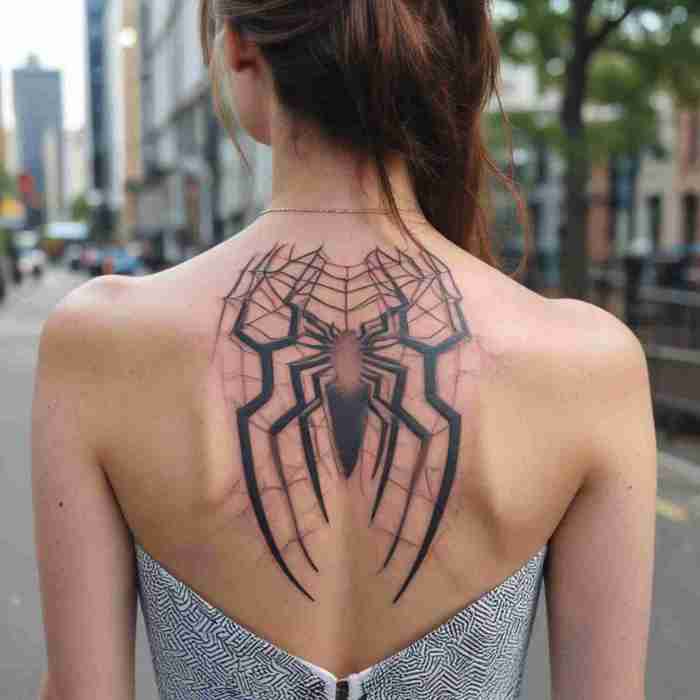 42 Jaw-Dropping Spiderman Back Tattoo Designs That Swing Into Action 12 Web Pattern