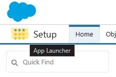 Access to the DWMC app starts within Salesforce CPQ; with navigation starting at the App Launcher as shown by the 9 multicolored dots above the Quick Find search bar (highlighted for selection)