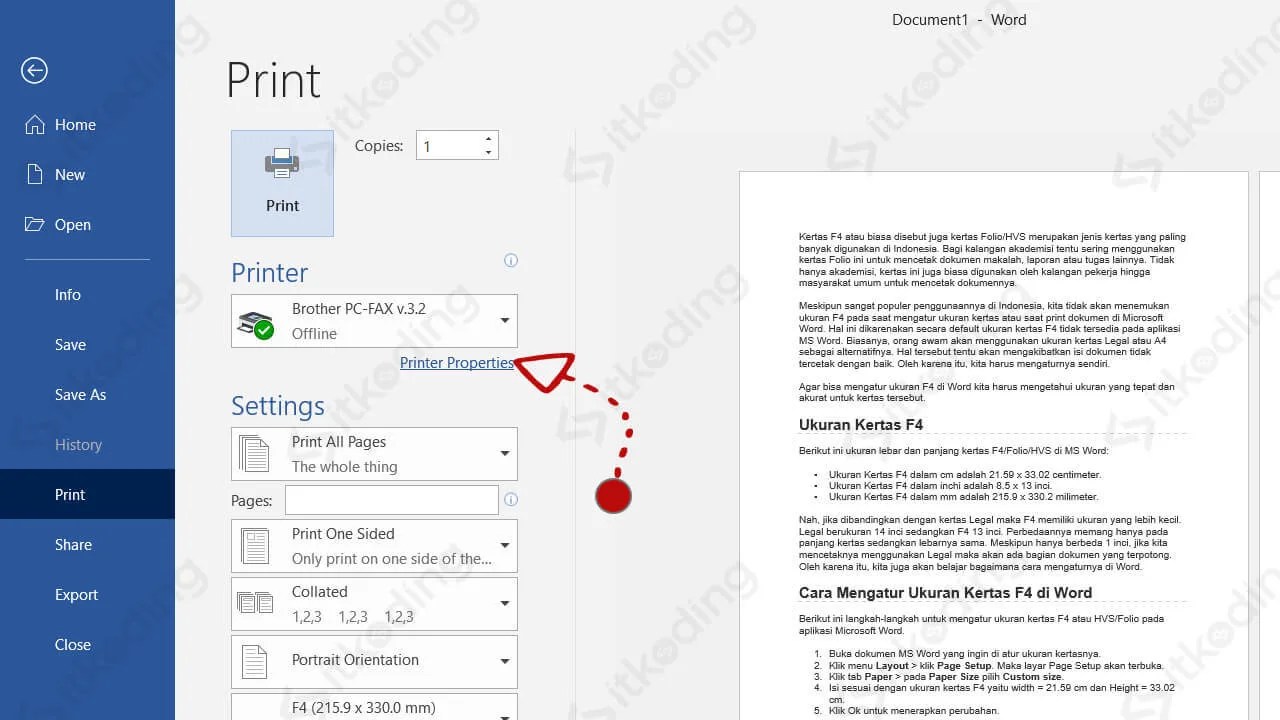 Ukuran Kertas F4 (Folio/HVS) di Word Dalam cm dan inci