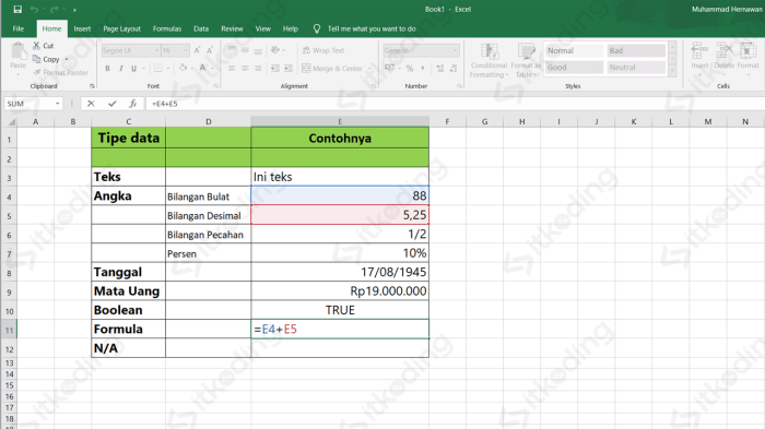Tipe Data yang Digunakan dalam VBA Excel
