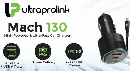 UltraProlink Mach 130 Launched: 130W GaN Car Charger for Laptops & Phones