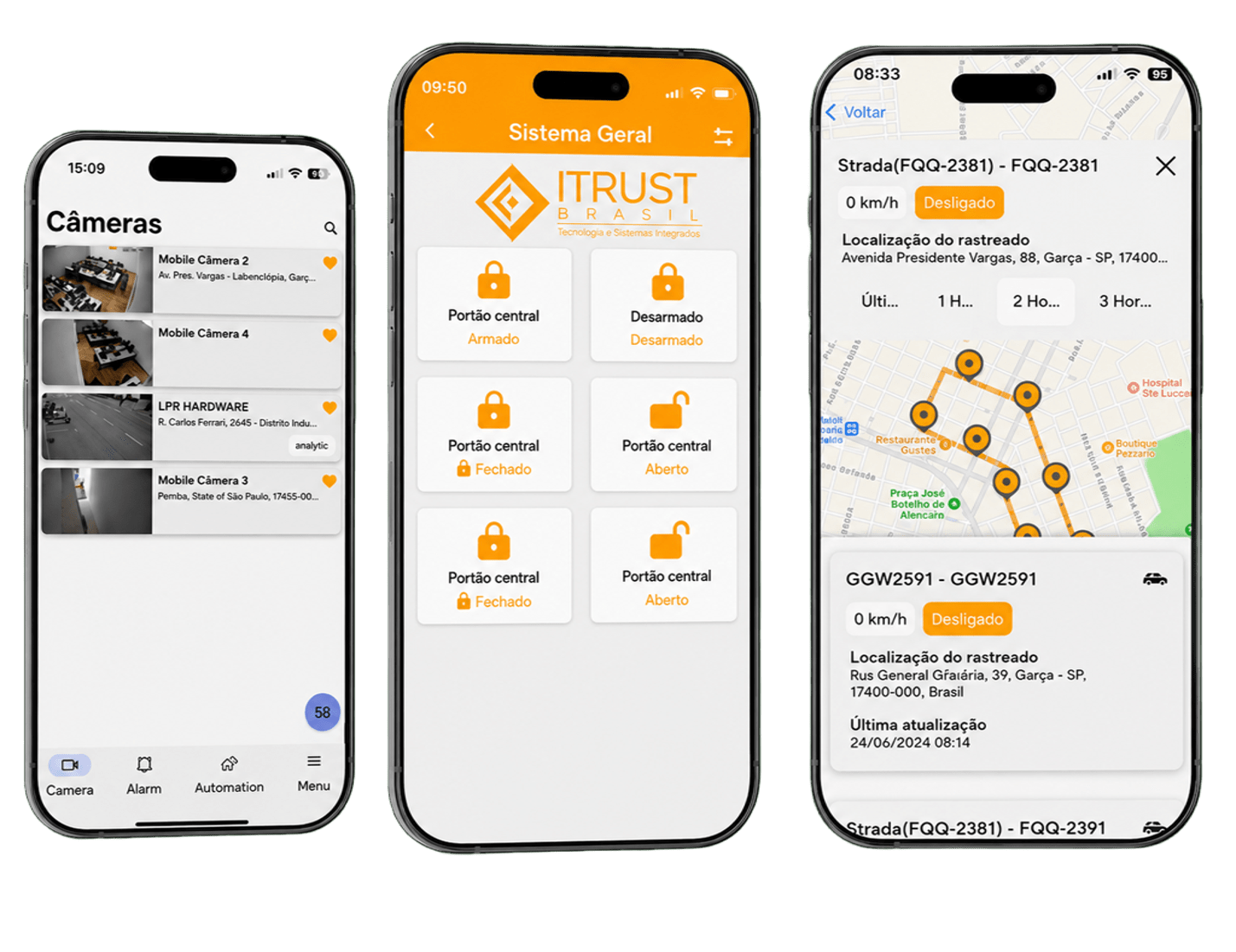 Aplicativo Itrust — câmeras, portão e rastreamento veicular