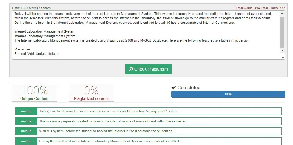 Integrate Free Plagiarism Checker Tool Source Code