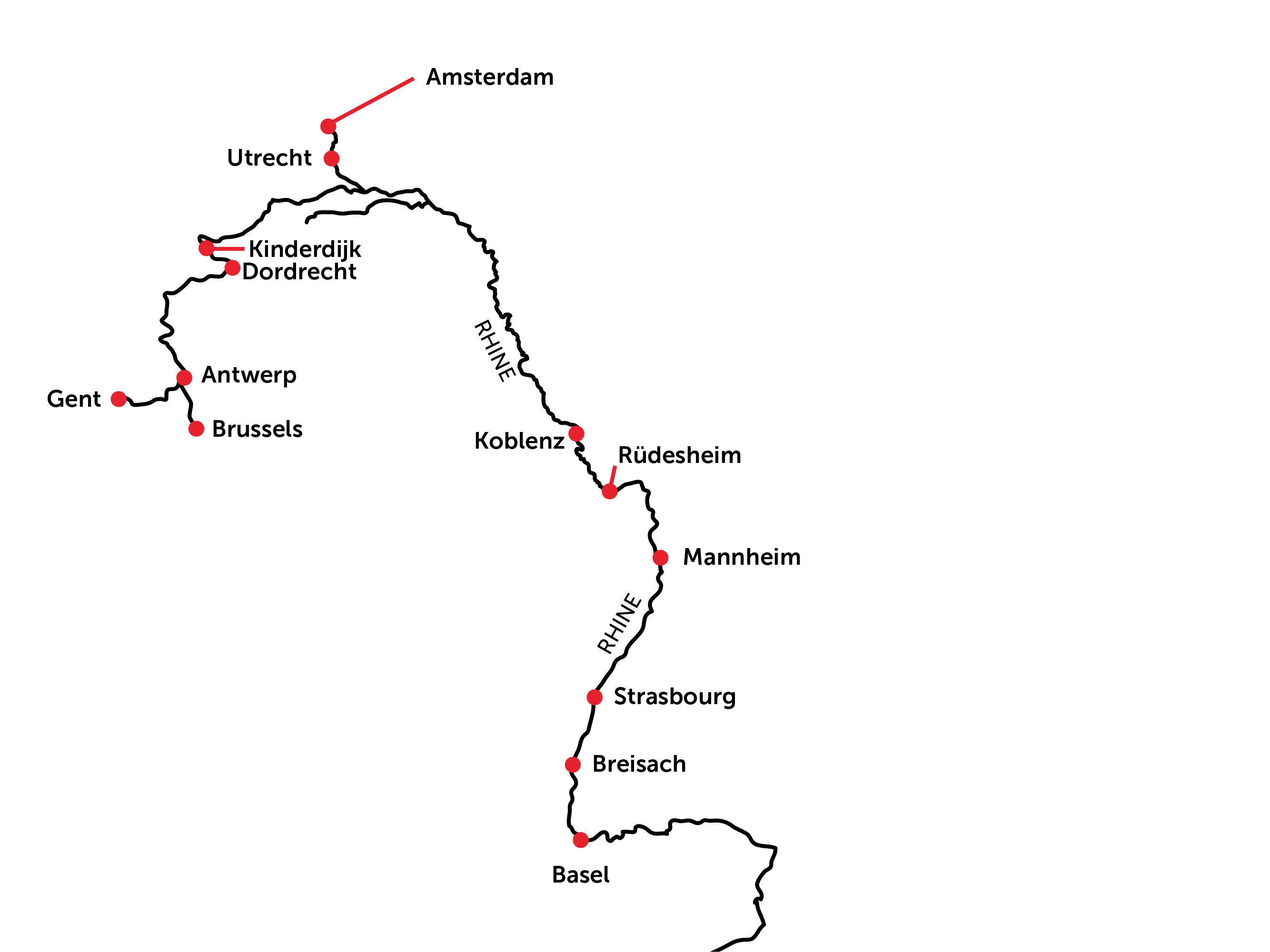Rhine River map and locations