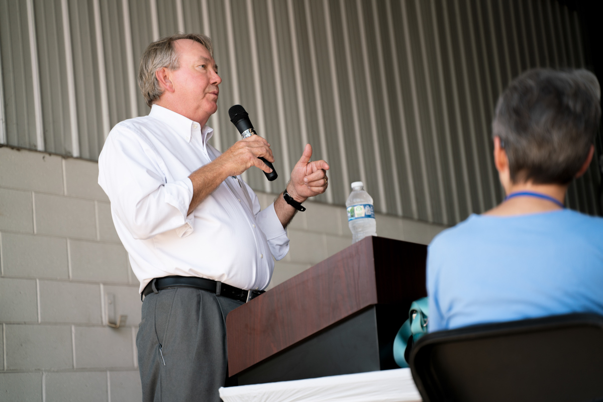 ITU AbsorbTech President Jim Leef giving a speech at New Berlin Headquarters 50th Anniversary