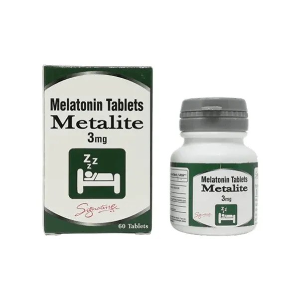 Metalite 3 mg melatonin tablets 60 tablets bottle and box