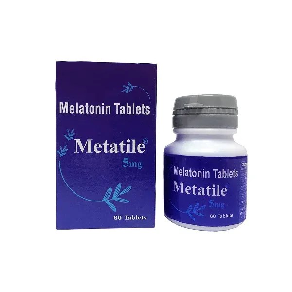 Metatile 5 mg melatonin tablets 60 tablets bottle and box