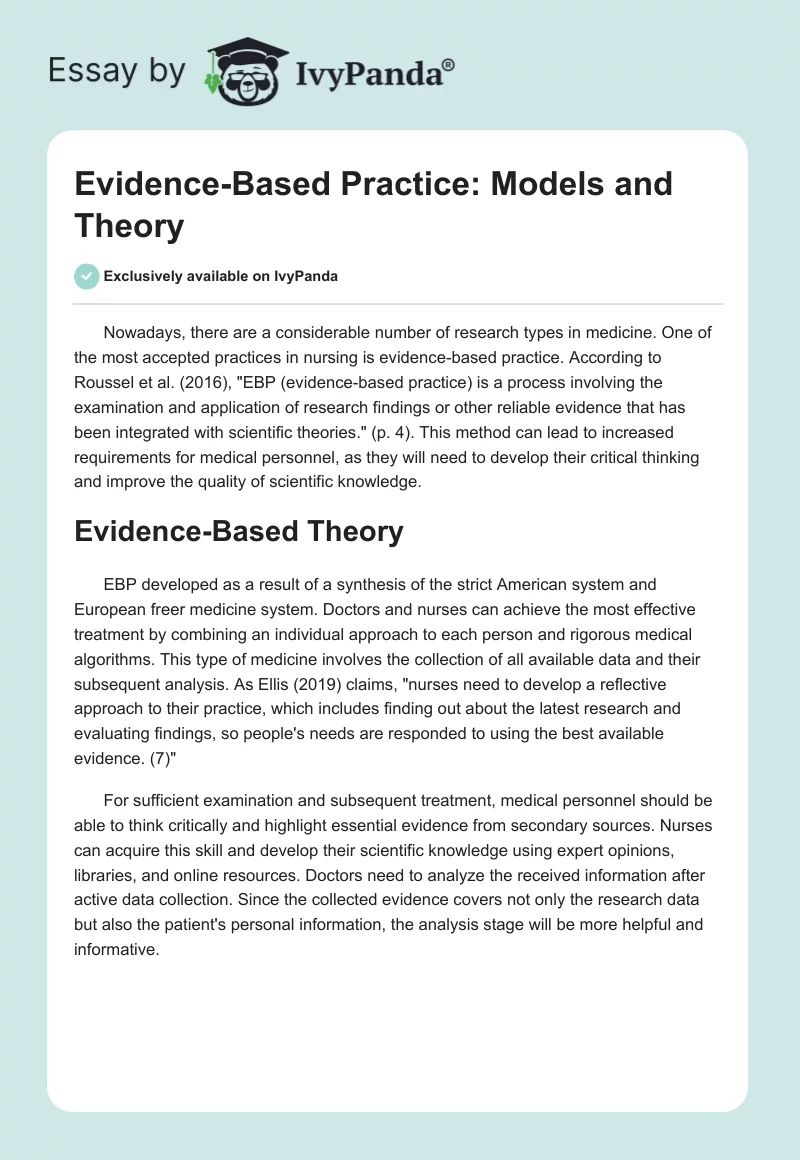 Evidence-Based Practice: Models and Theory - 595 Words | Essay Example