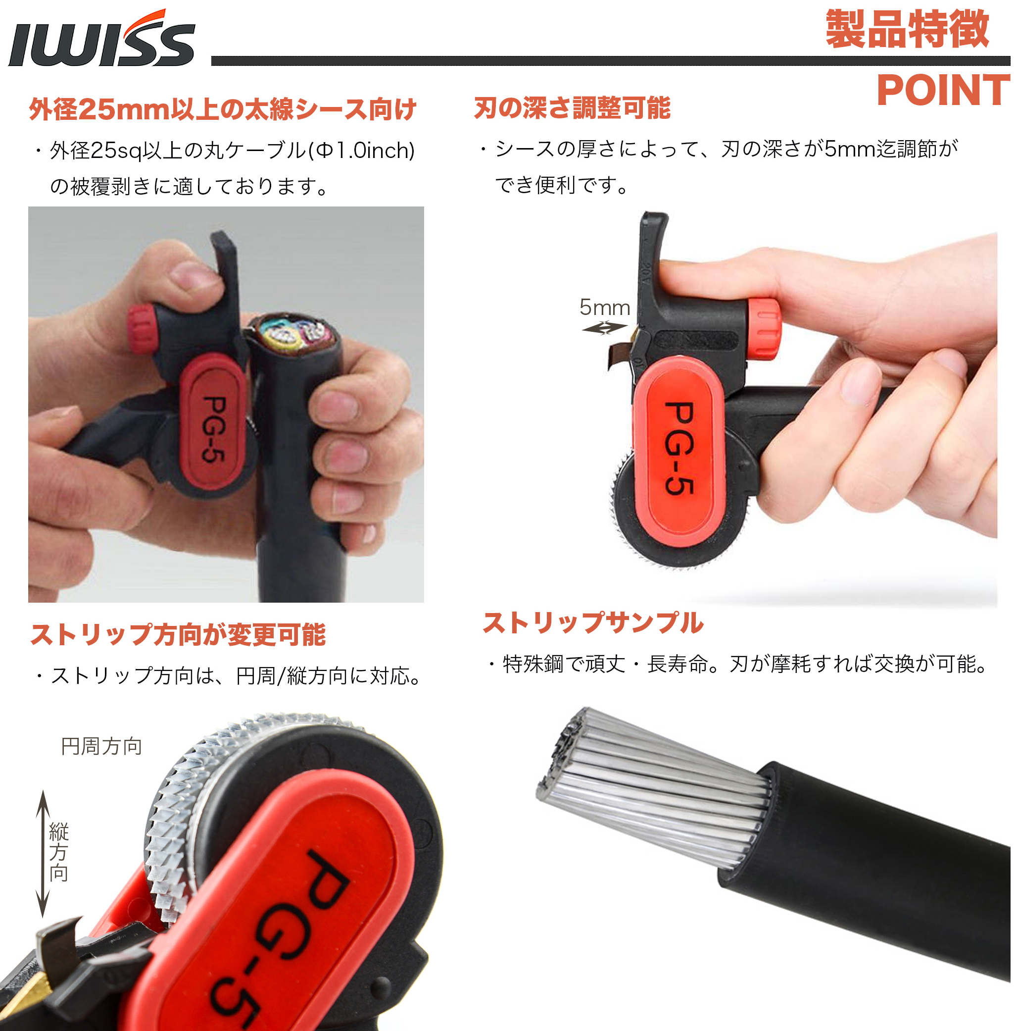 IWISS PG-5 Multi-functional Ratchet Wheel Cable Stripper