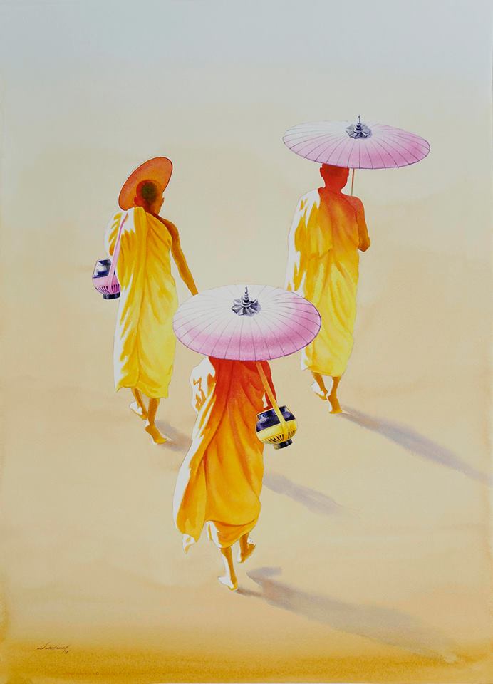 Min Wae Aung Myanmar Towards Monastery 2017 76x56 cm