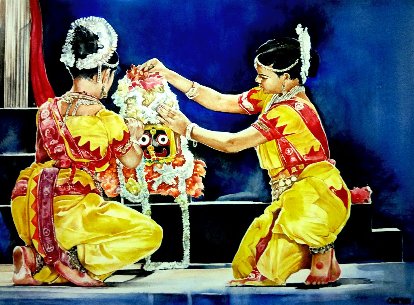 Dr. Somnath Bhattacharyya India Odissi mangalacharan - a divine celebration 24x18"