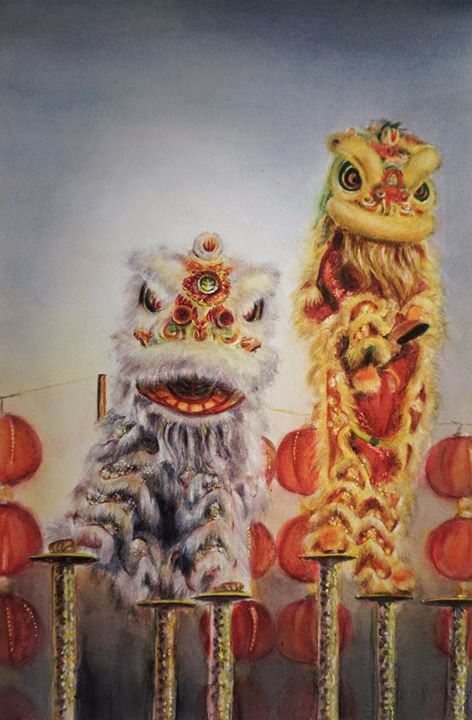 Hoi Yan Kwok Hong Kong Lion Dance 54x36 cm