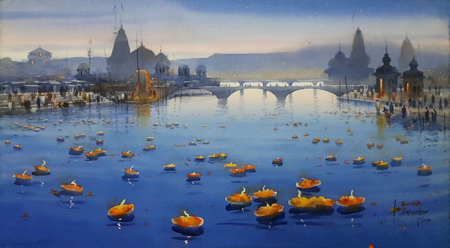 Ganesh Hire India Celebrating Lamp Festival 64x114 cm