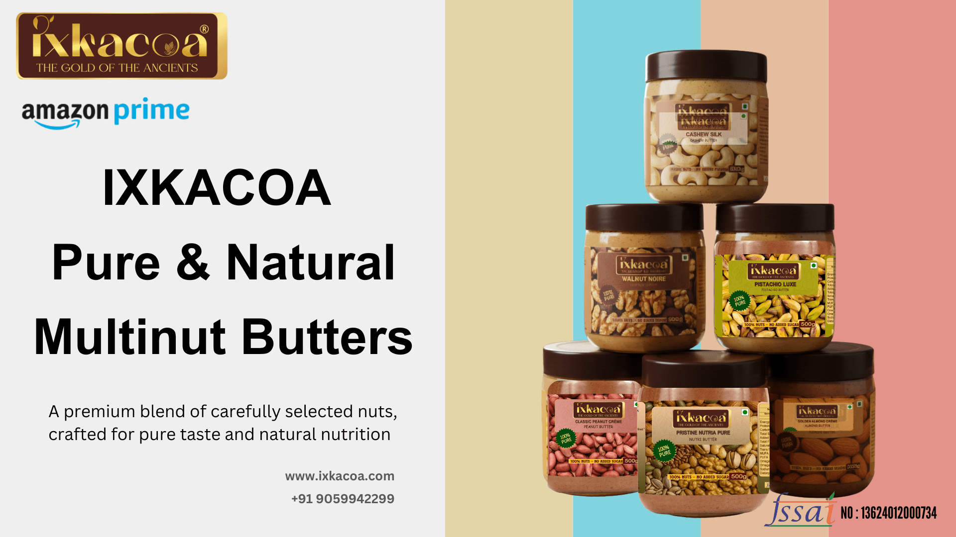 IXKACOA Pure & Natural Multinut Butter made from premium roasted nuts, 100% natural and preservative-free.