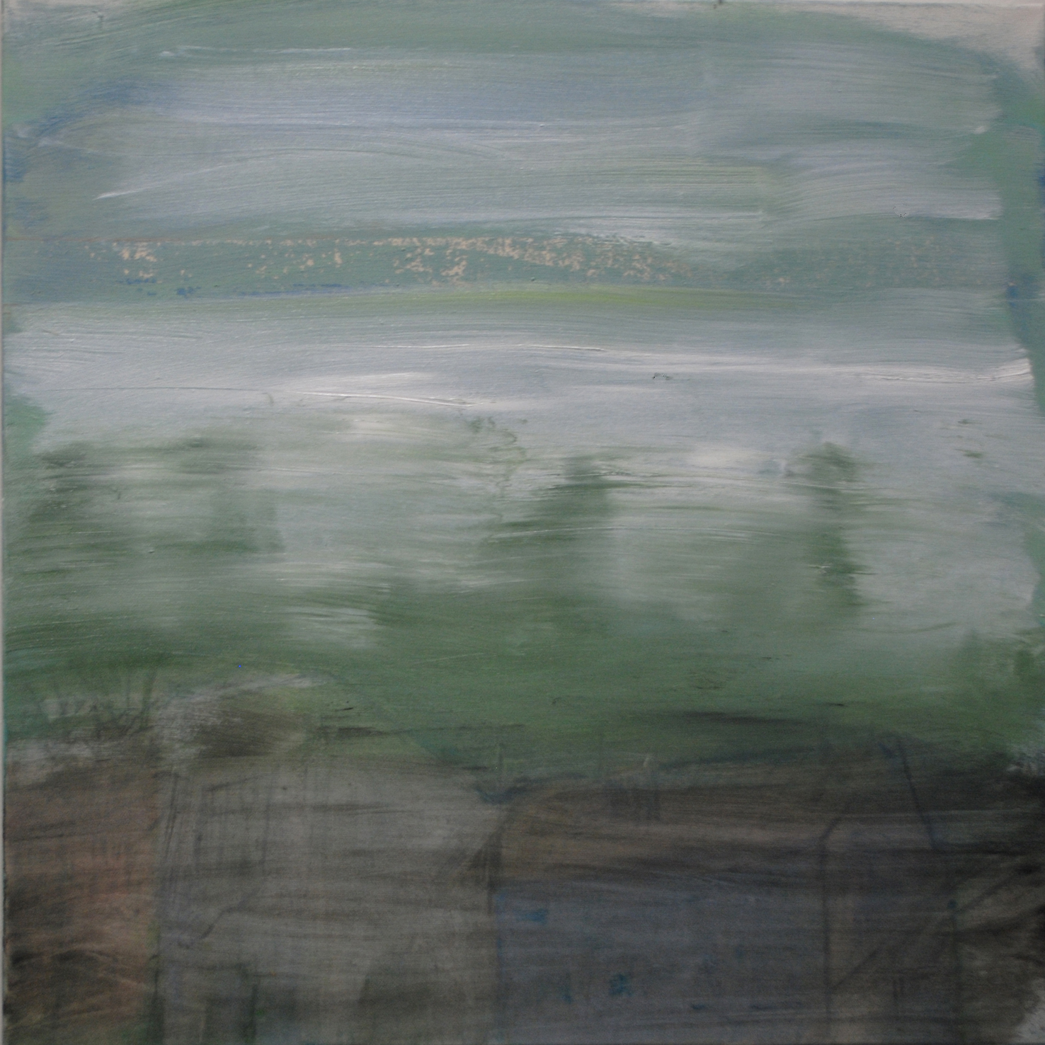 Train Window View, 2020, öljy kankaalle, 50 x 50 cm