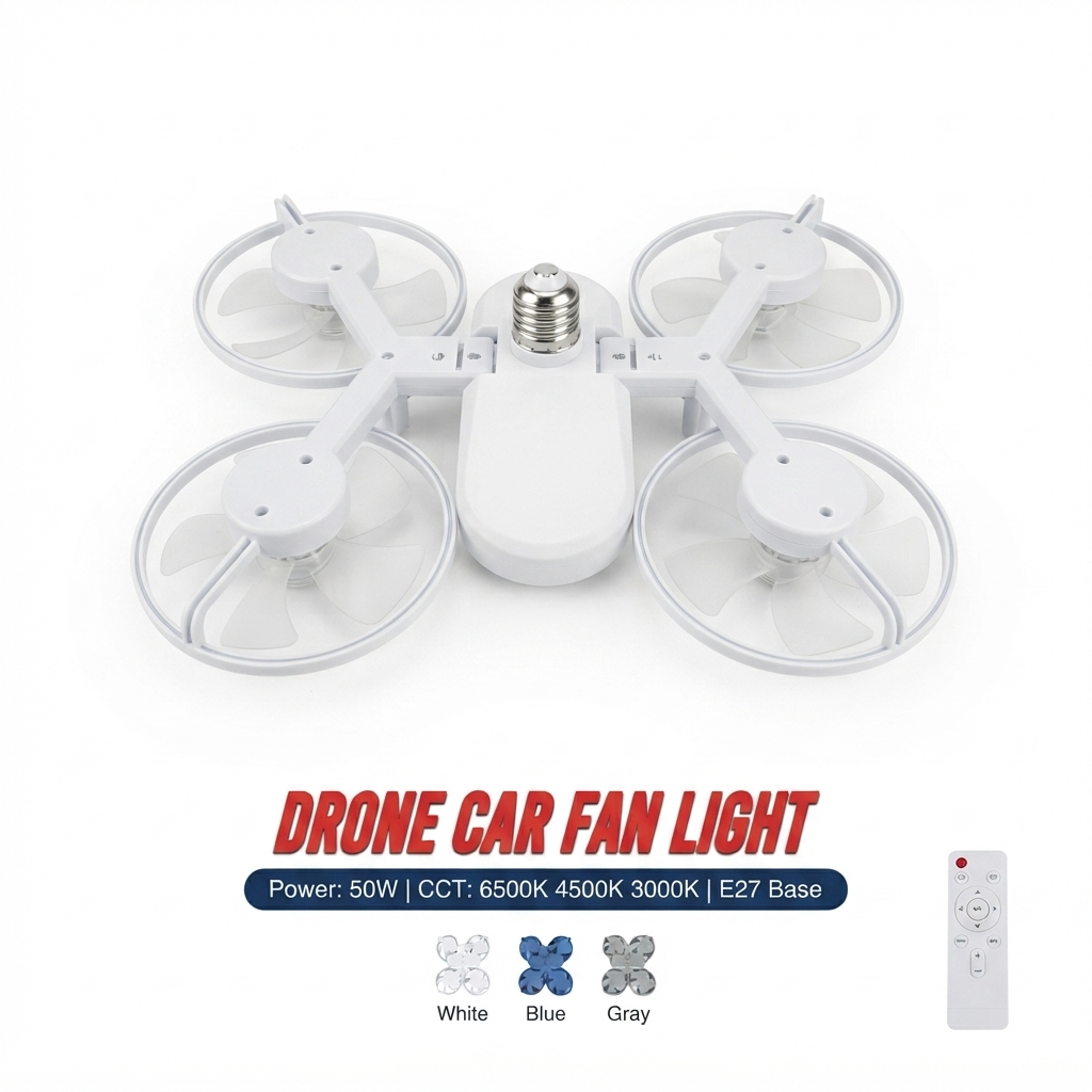 Plafonnier Ventilateur LED « Drone Fan Light » – 4 Ventilateurs Pliables + Lampe, Télécommande (Douille E27/B22) —…