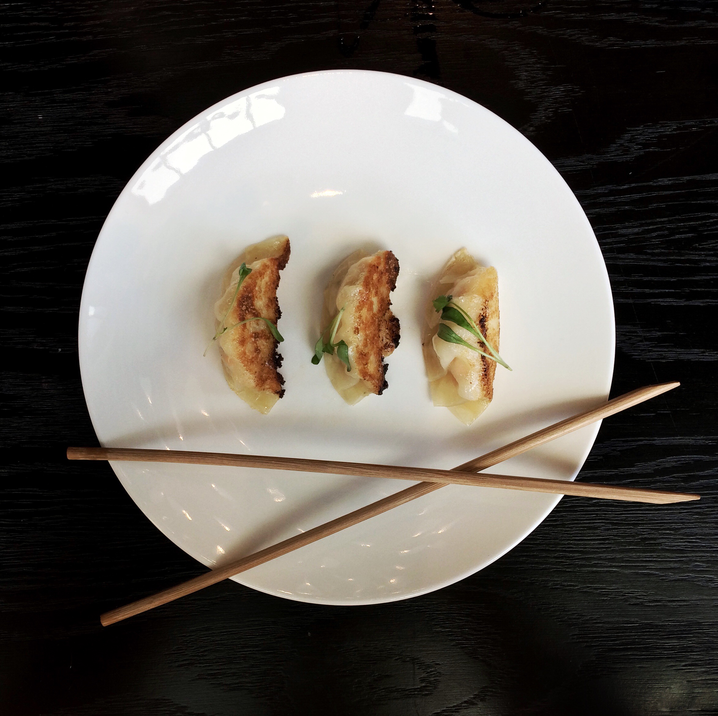 Steamed Prawn & Salmon Gyoza, White Soy, Mustard