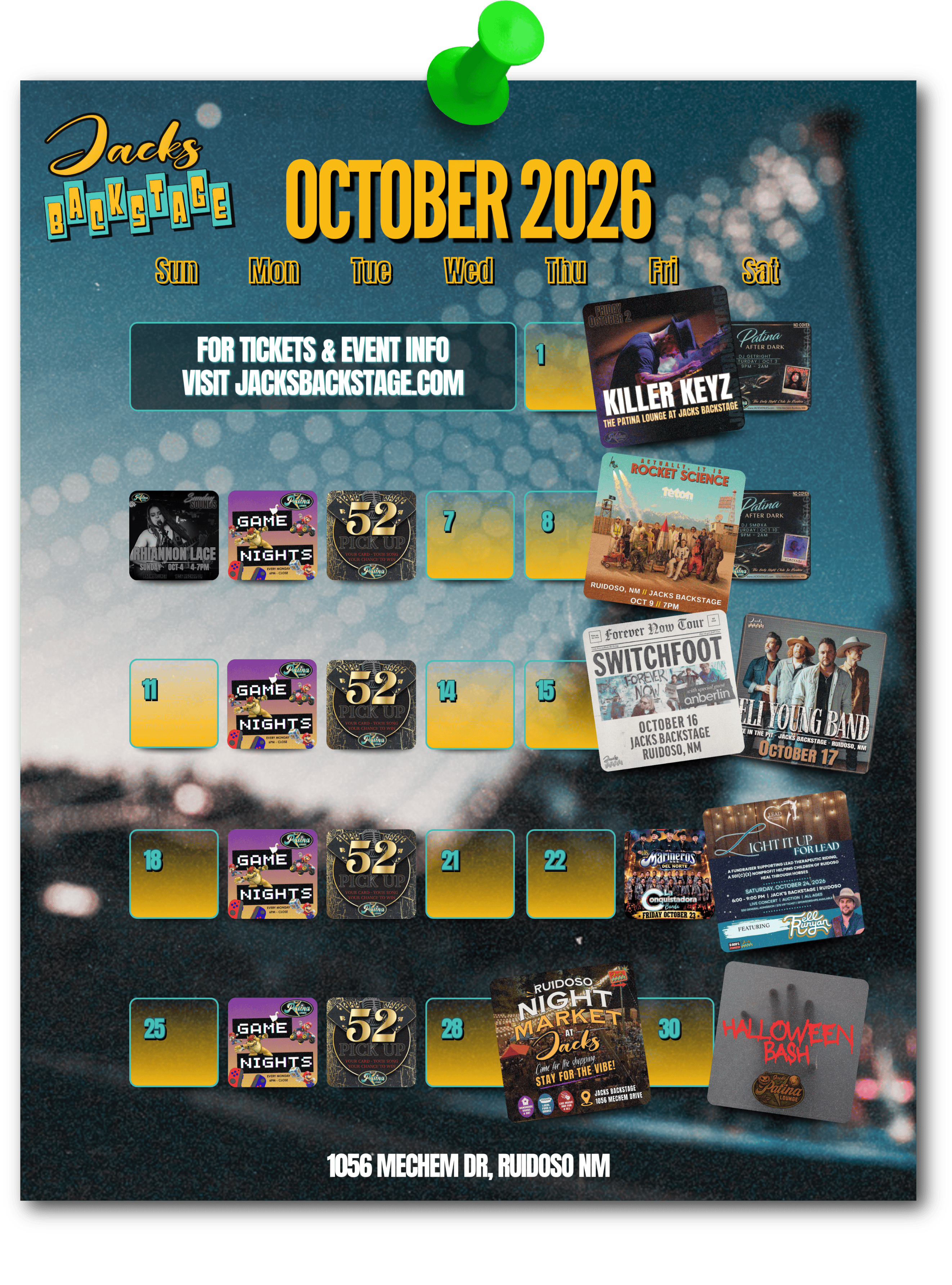 What's Happening in October at Jacks Backstage in Ruidoso, NM