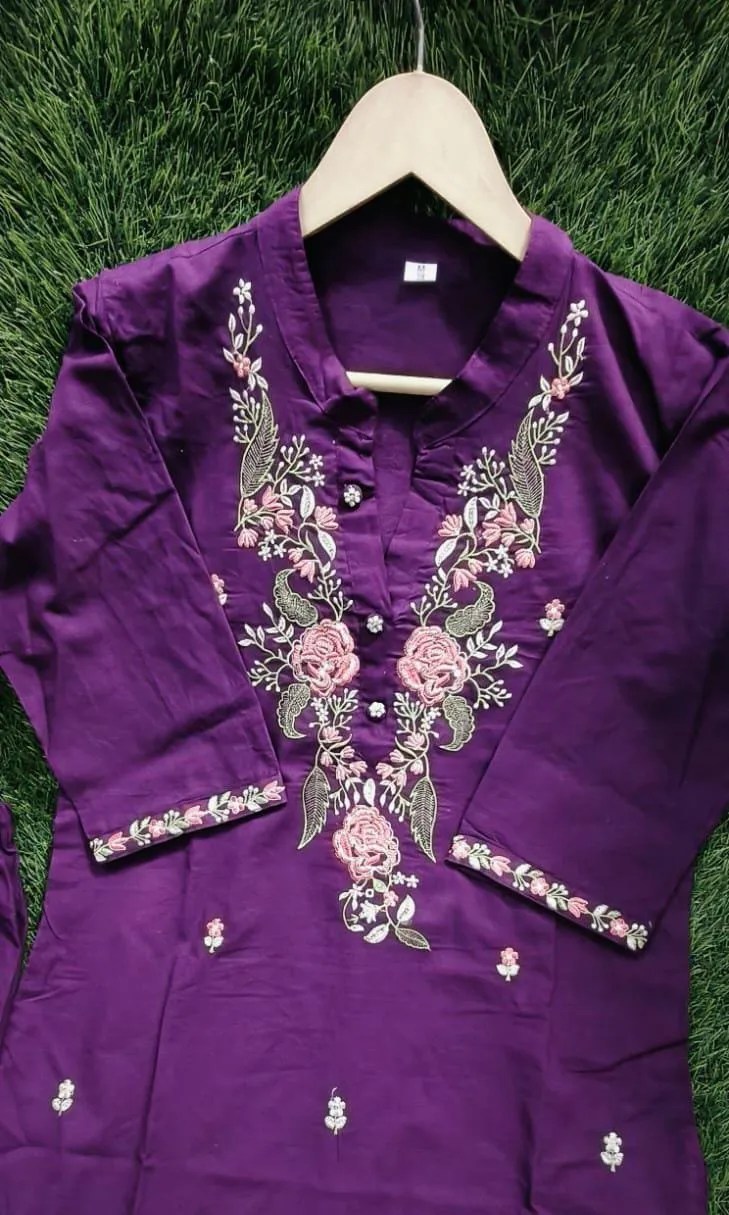 Elegant Cotton Embroidery Suit Set - Handblock Printed Cotton Kurti Set by Jaipur Cloth