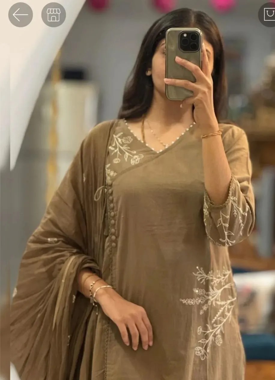 Stylish model wearing Elegant Summer Silk Kurti Set showing the complete outfit styling