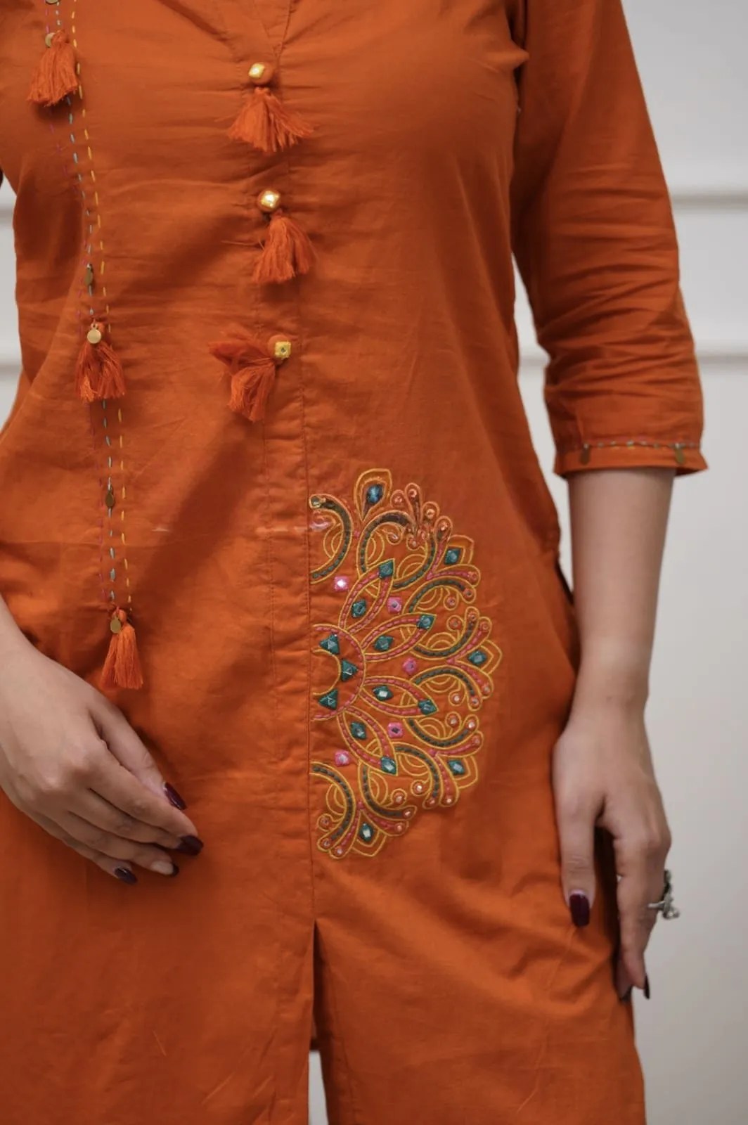 Rust & Blue Co'ord Set - Handblock Printed Cotton Kurti Set by Jaipur Cloth