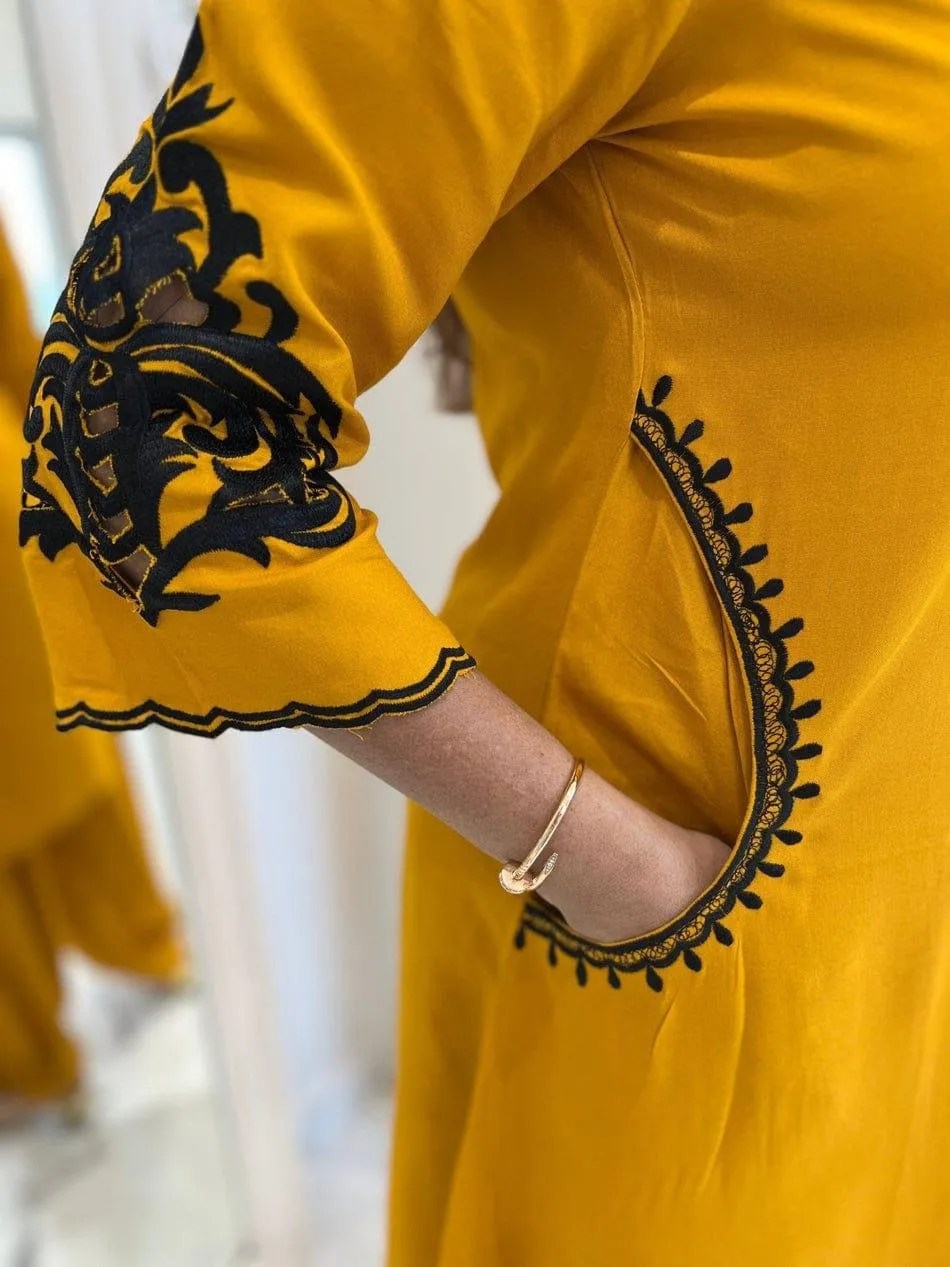 Festive Kurti Plazo Set Pure Cotton Kurti Set for Women - Embroidered Yoke Detail View | Jaipur Cloth