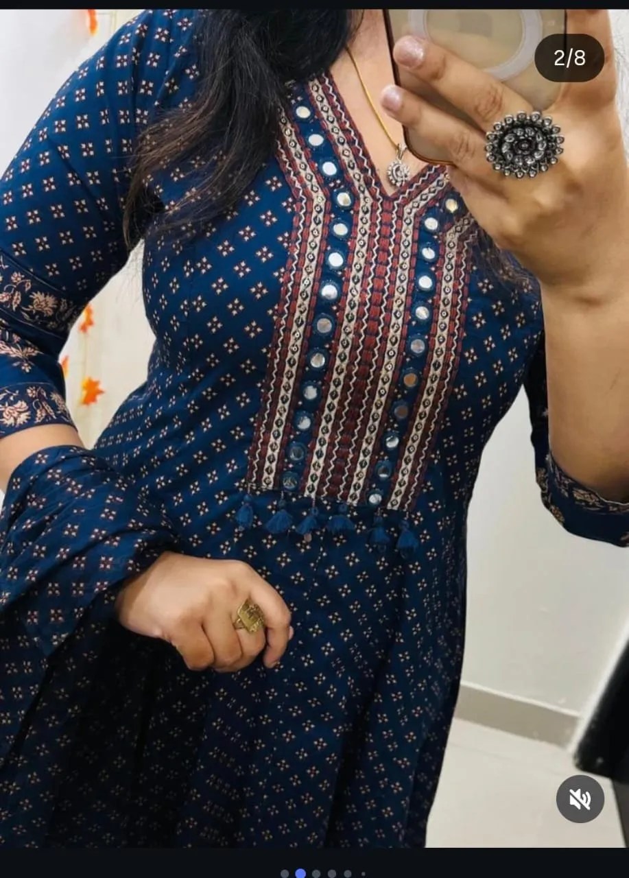 Magic Ethnic Pure Cotton Anarkali Set - Fabric & Pattern Close-Up View | Jaipur Cloth