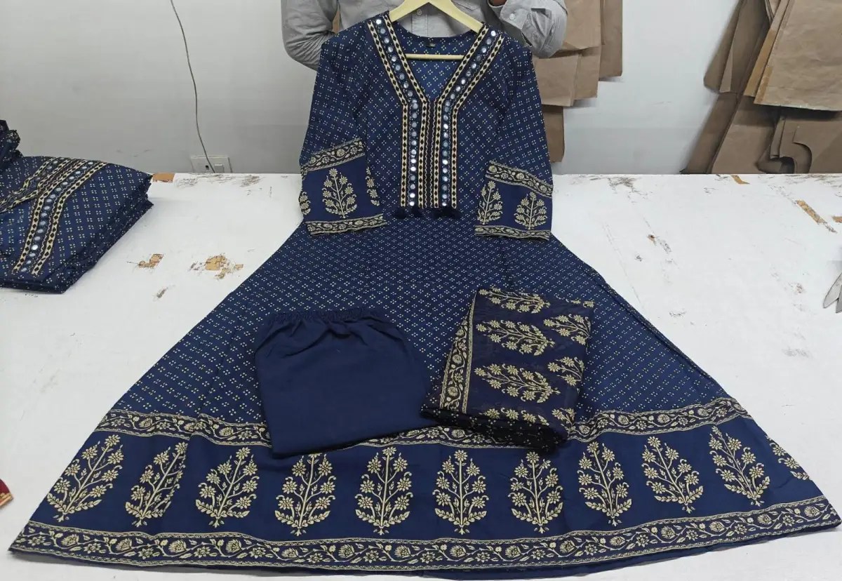 Magic Ethnic Pure Cotton Anarkali Set - Embroidered Yoke Detail View | Jaipur Cloth