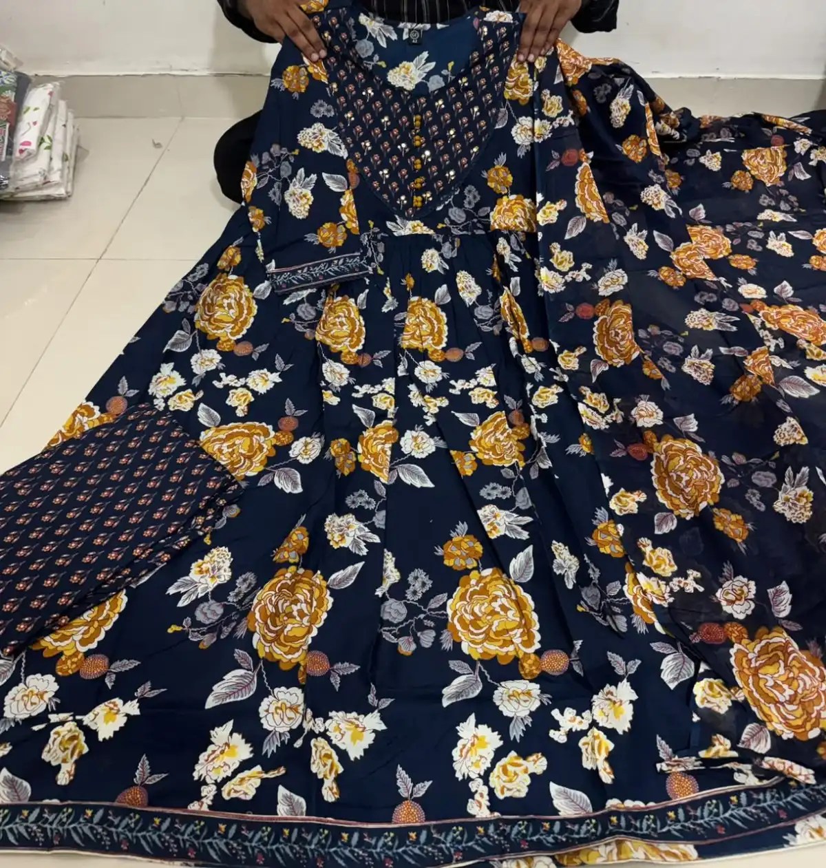 Festival Pure Cotton Anarkali Set - Side Profile View | Jaipur Cloth