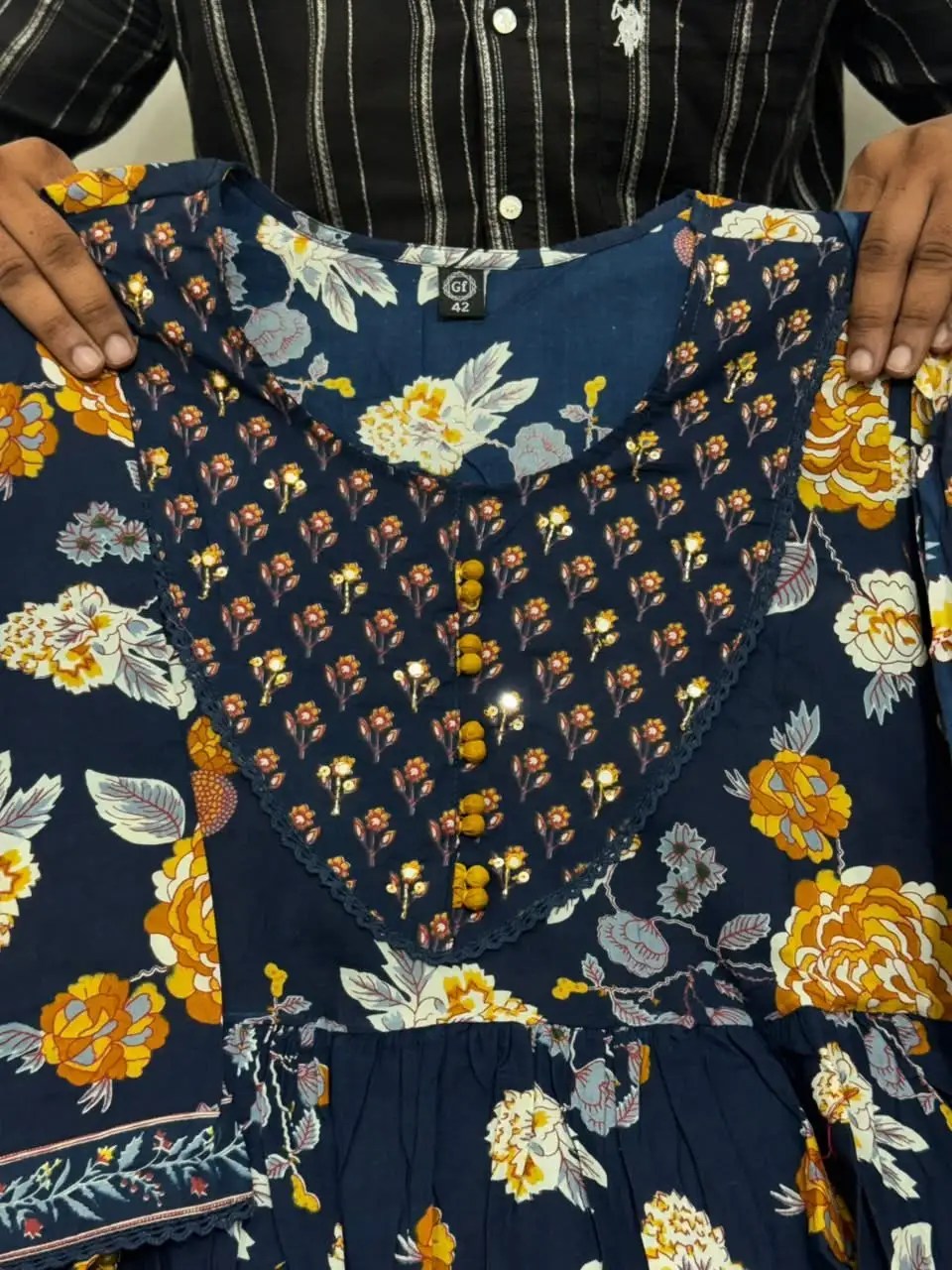 Festival Pure Cotton Anarkali Set - Fabric & Pattern Close-Up View | Jaipur Cloth