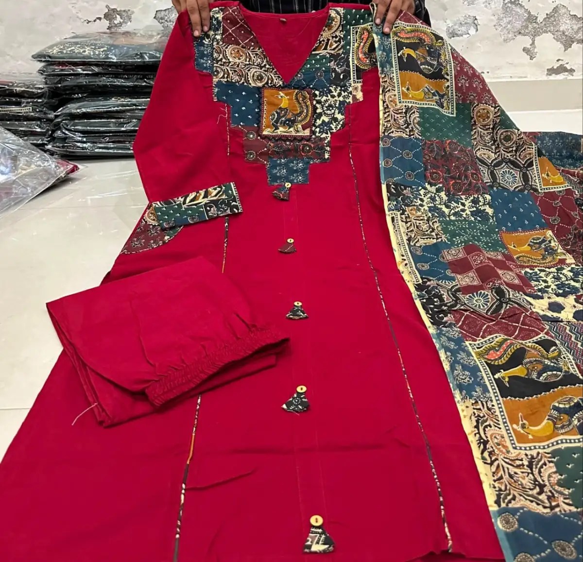 Premium Kalamkari Pure Cotton Suit Set - Side Profile View | Jaipur Cloth