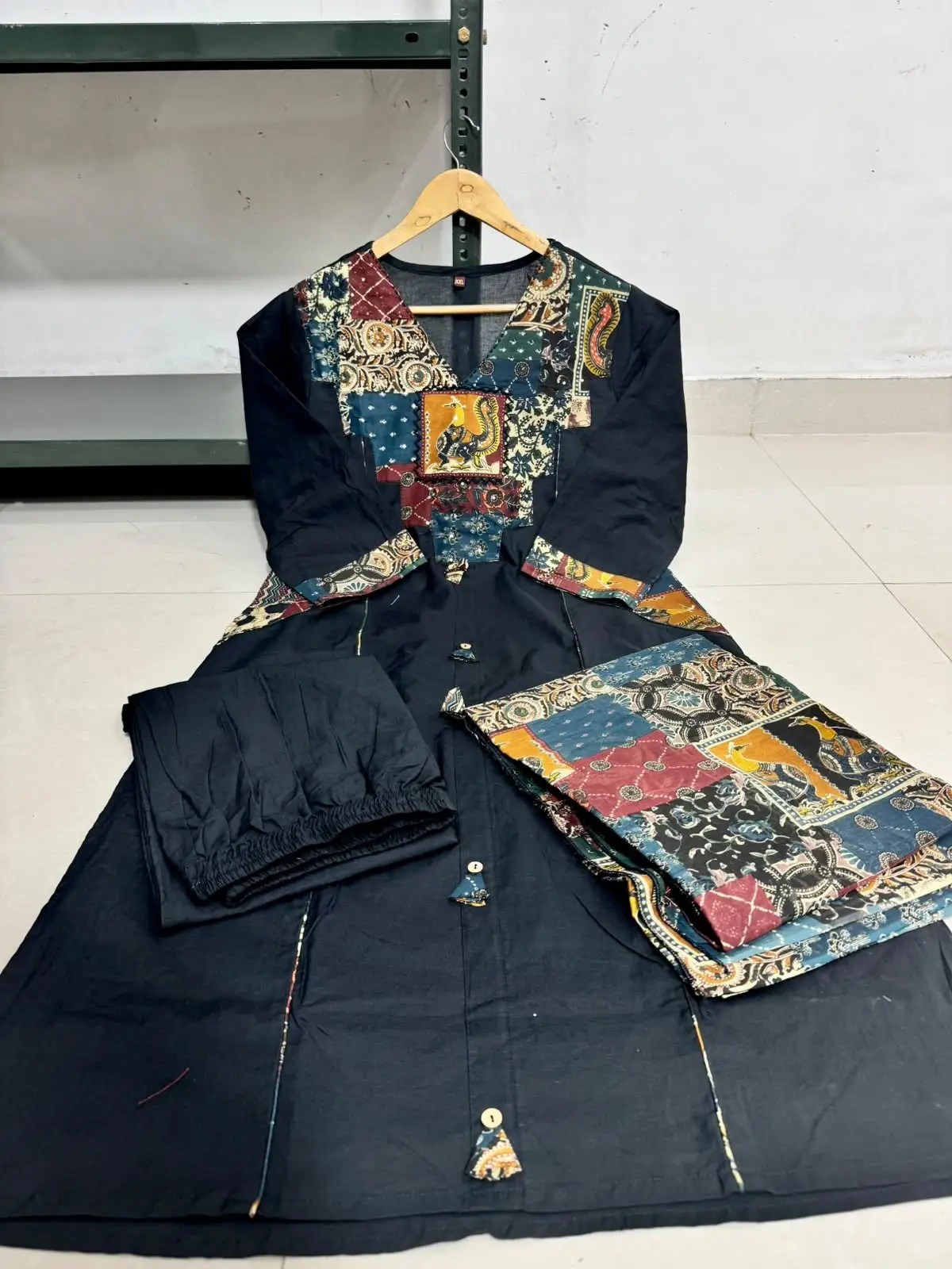 Kalamkari Pure Cotton Suit Set - Side Profile View | Jaipur Cloth