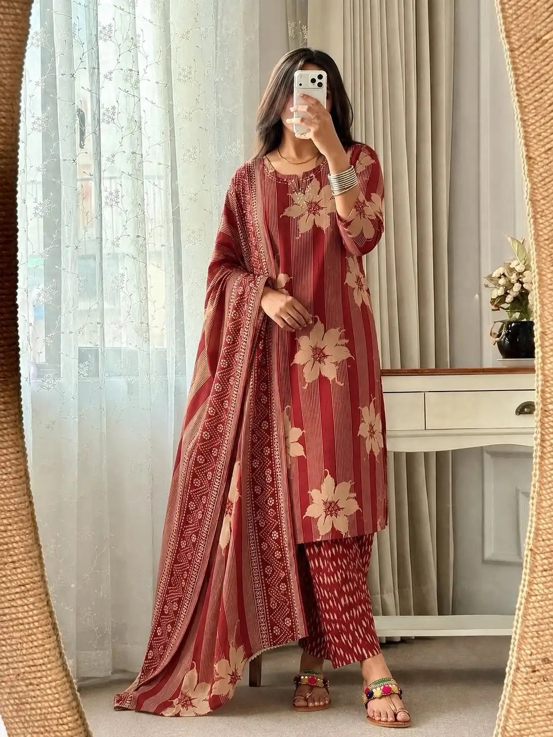 Pure Cotton Elegance: Kurti Suit Set - Front Full View | Jaipur Cloth