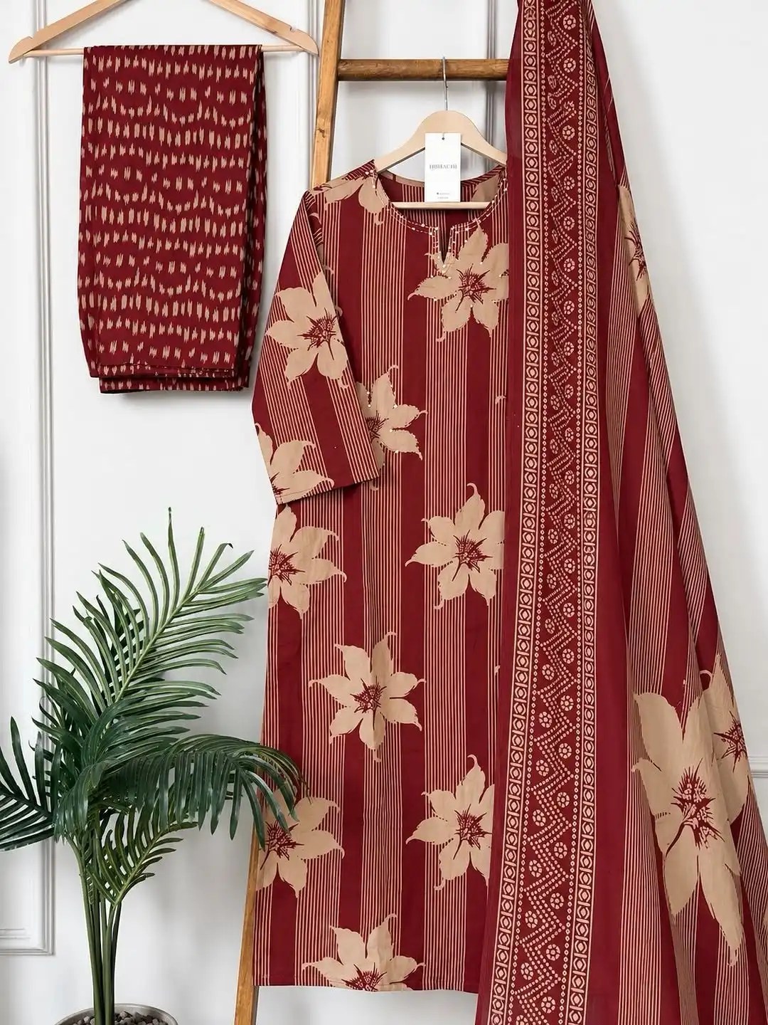 Pure Cotton Elegance: Kurti Suit Set - Embroidered Yoke Detail View | Jaipur Cloth