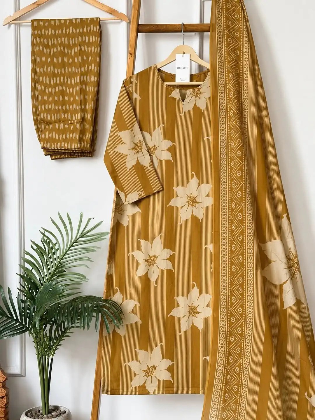 Elegant Pure Cotton Kurti Suit Set - Embroidered Yoke Detail View | Jaipur Cloth