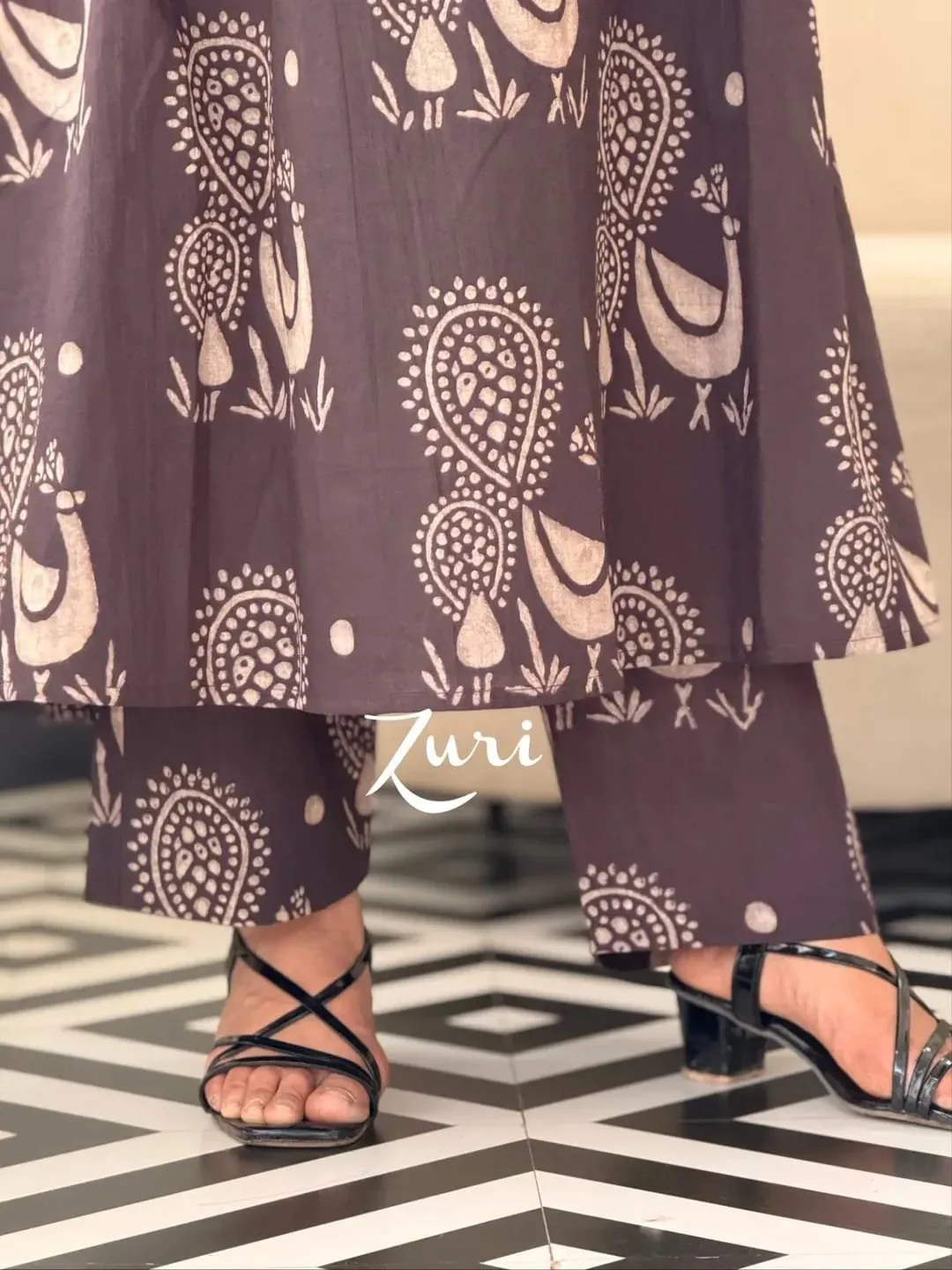 Pure Cotton Kaftan Kurti Set - Embroidered Yoke Detail View | Jaipur Cloth